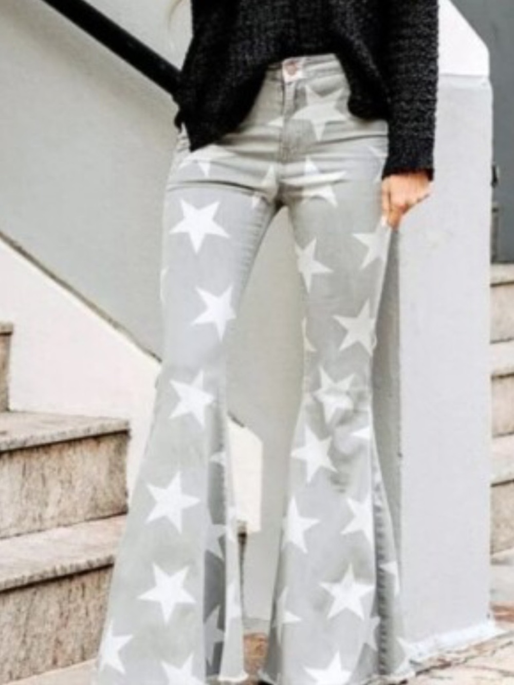 TOAST JEANS RETRO STAR PRINT FLARED STRETCH DENIM LT GRAY & WHITE JEANS SZ S